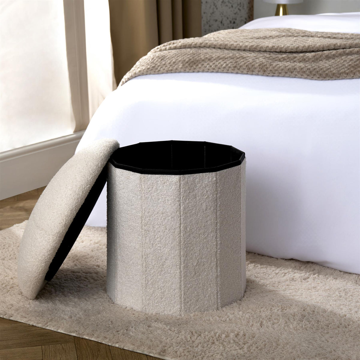 OHS Ottoman Boucle Storage Box Folding Footstool Cube Round Rectangle