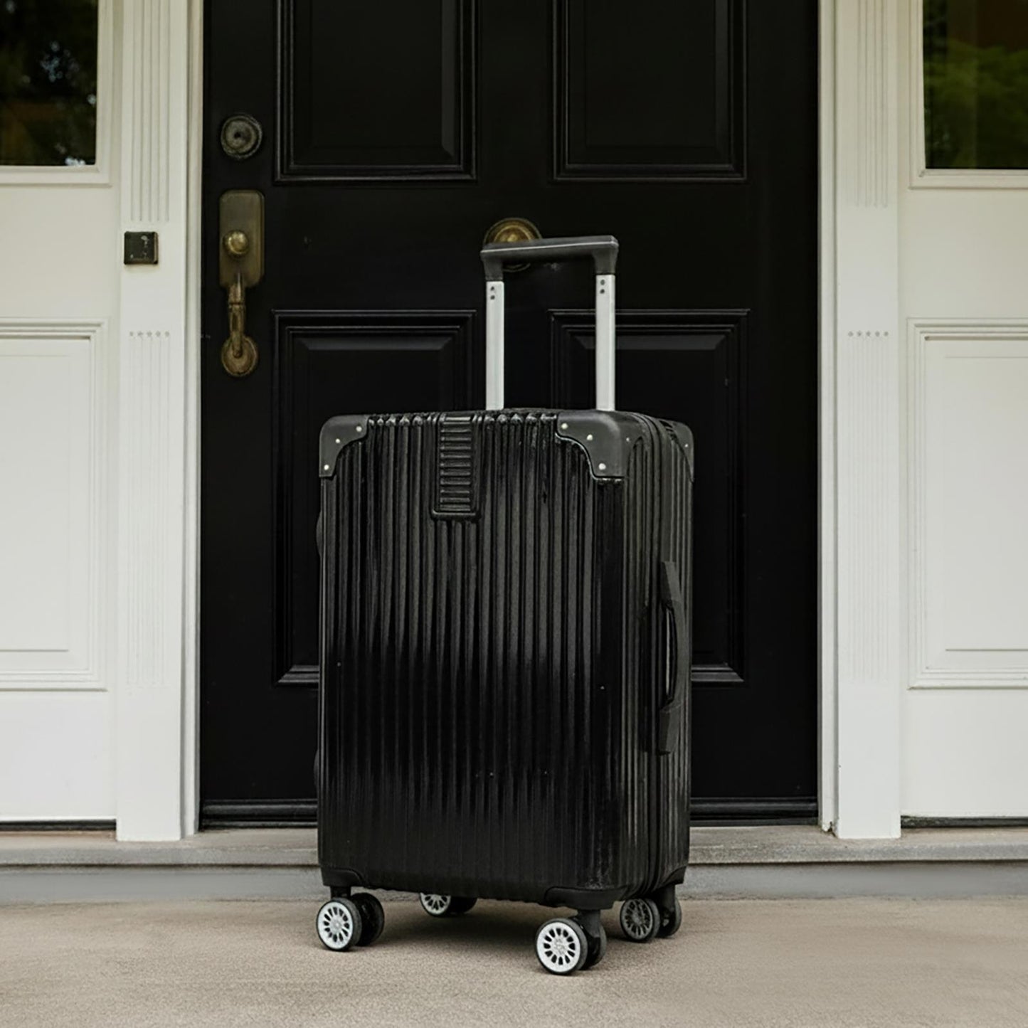 OHS Metallic Effect Suitcase Set 3-Piece Hard Shell Luggage 4 Wheel ABS
