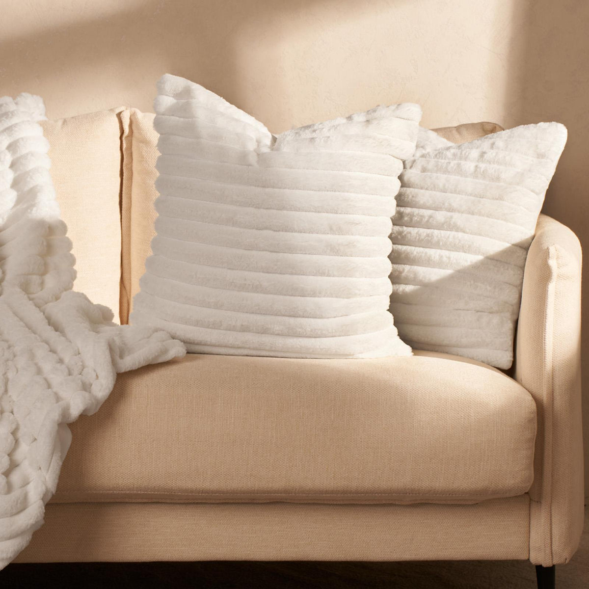 OHS Thick Rib Cushion Covers Faux Fur Soft Fleece Square Pillowcases Home Decor