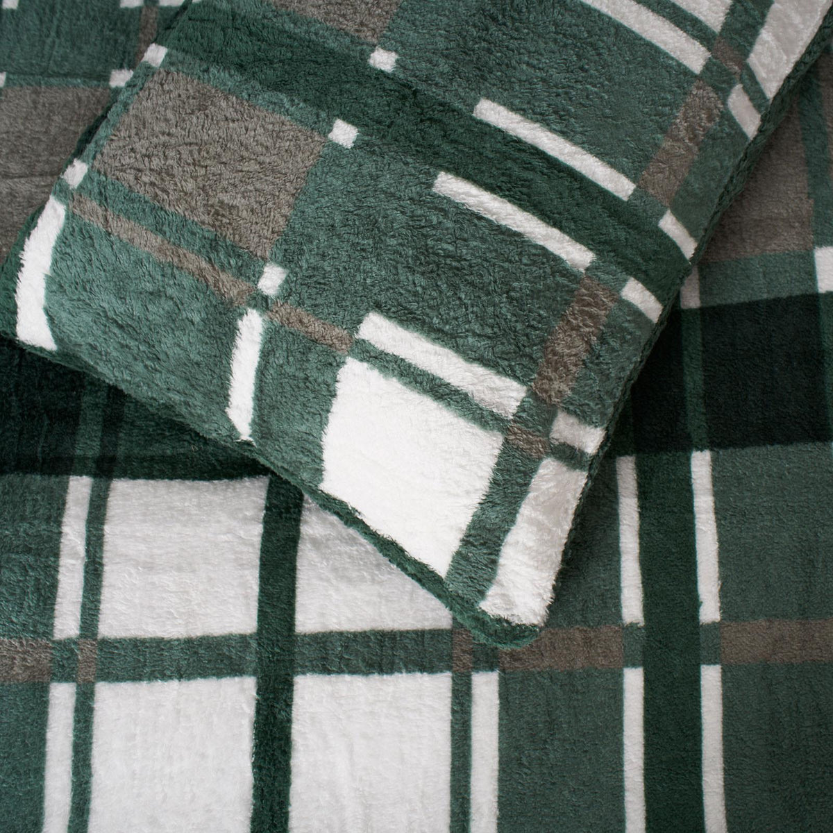 OHS Teddy Fleece Bedding Set Warm Winter Check Duvet Cover with Pillowcase