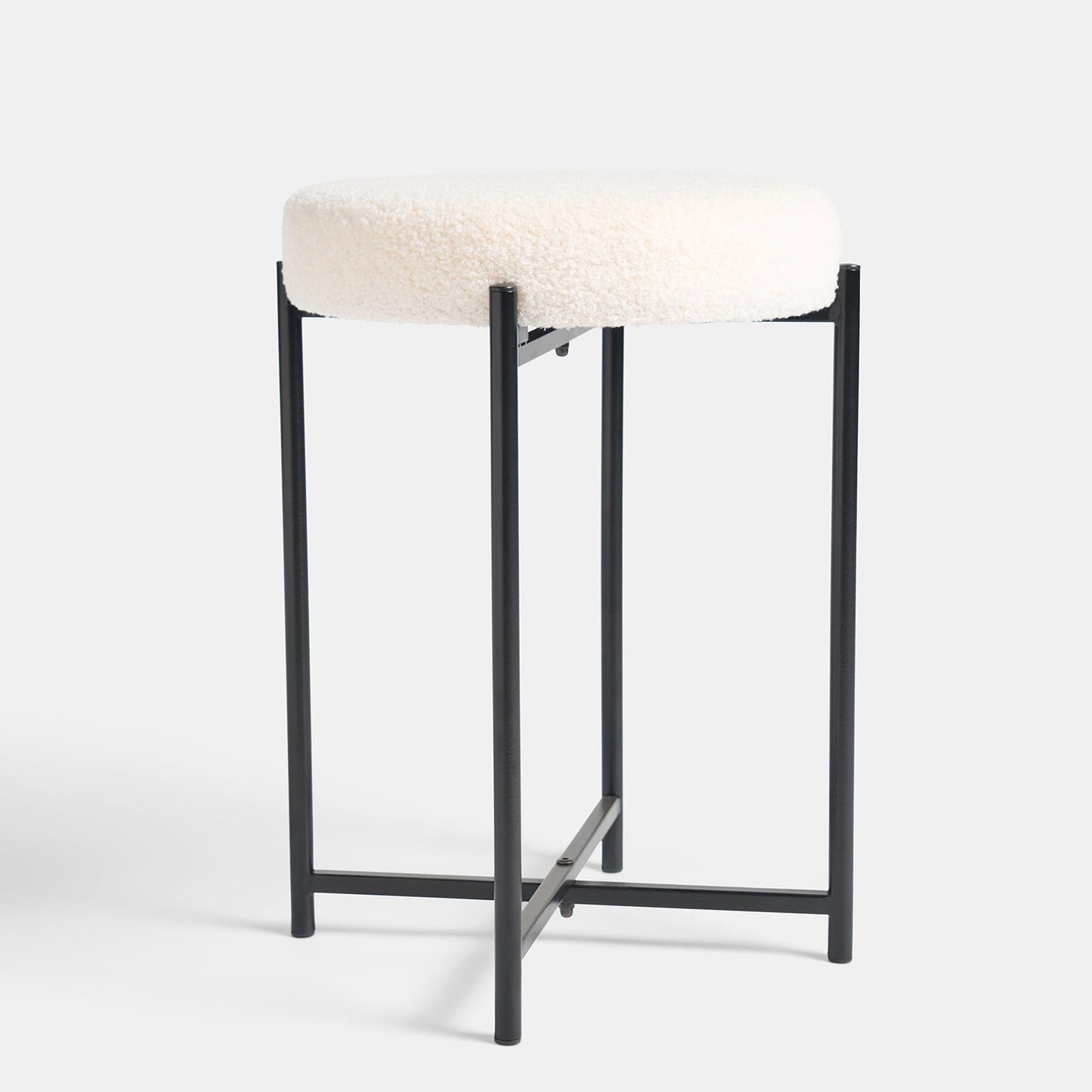 OHS Boucle Round Stool Upholstered Makeup Vanity Padded Seat Sturdy Table Chair