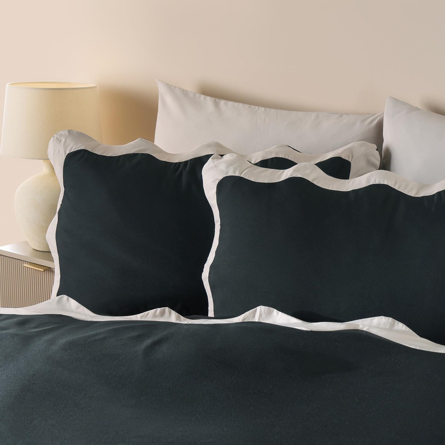 OHS Wavy Edge Bedding Set Microfibre Contrast Duvet Cover with Pillowcase