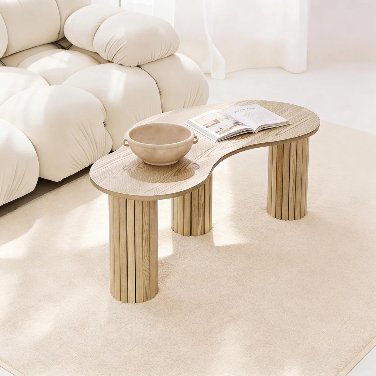 OHS Madison Coffee Table Ribbed MDF Irregular Living Room Home Decor