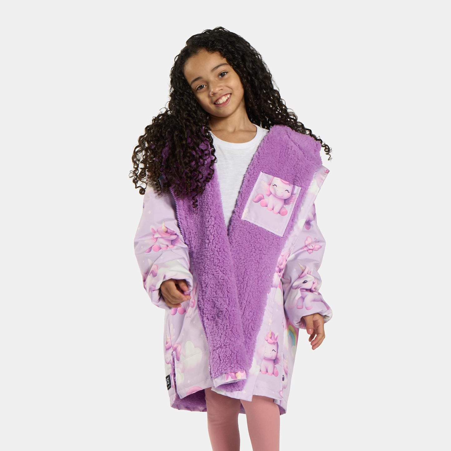 OHS Kids Drying Changing Robe Fun Print Sherpa Lined Water Resistant Long Coat