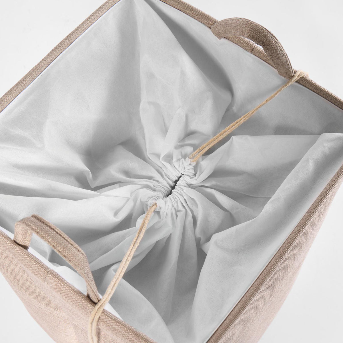 Laundry Basket Bag Foldable Drawstring Clothes Bin Organiser Faux Linen Handles