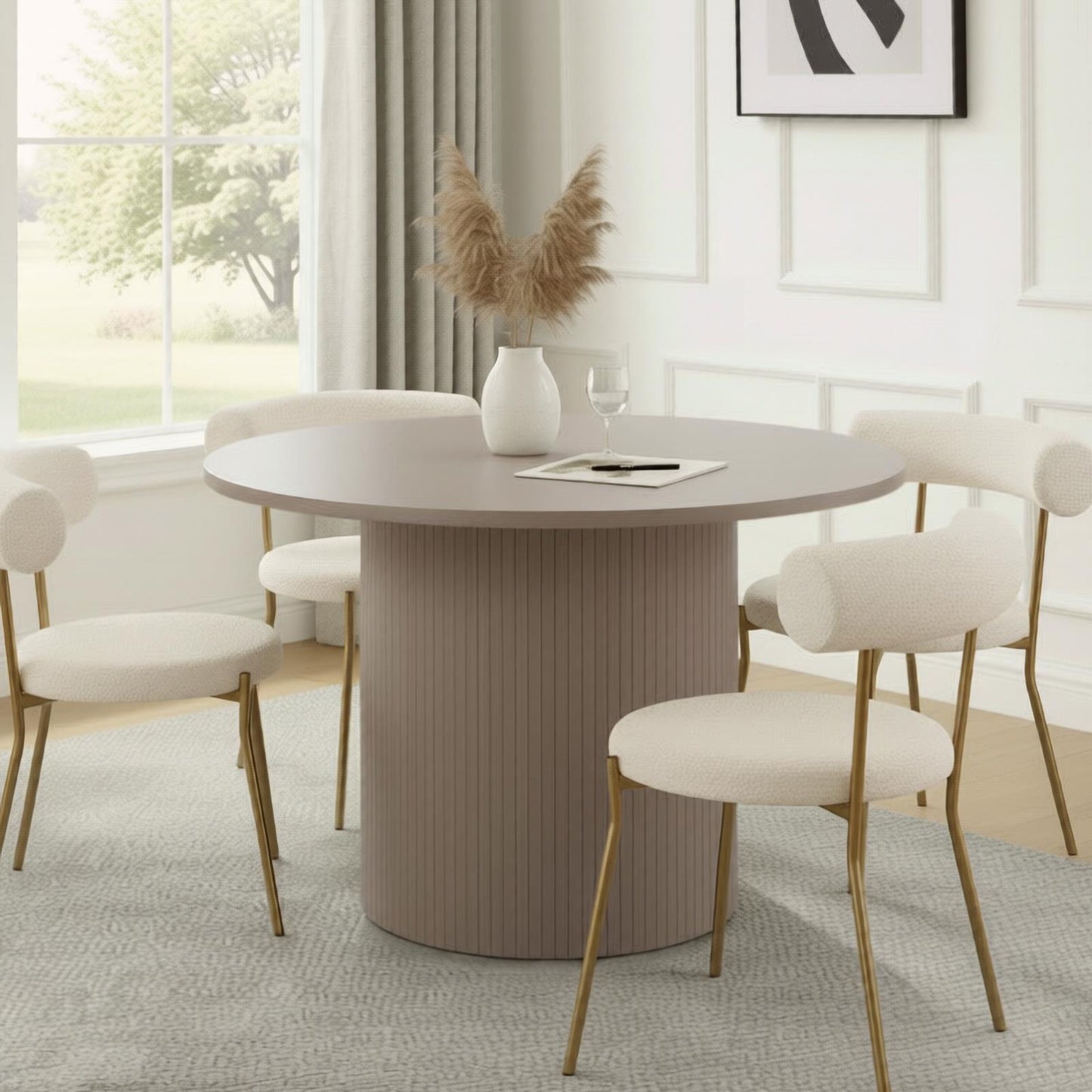 OHS Madison Dining Table Ribbed Wood Effect Round Kitchen Table for 4 People