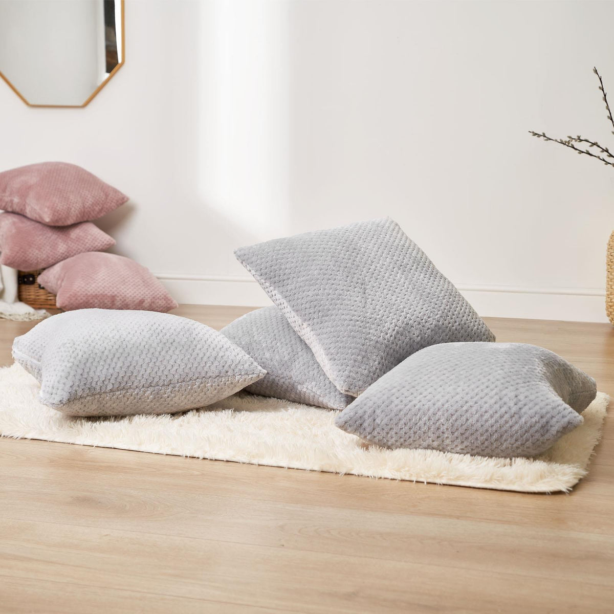 OHS Waffle Fleece Cushion Covers 2/4 Pack Soft Filler Decor