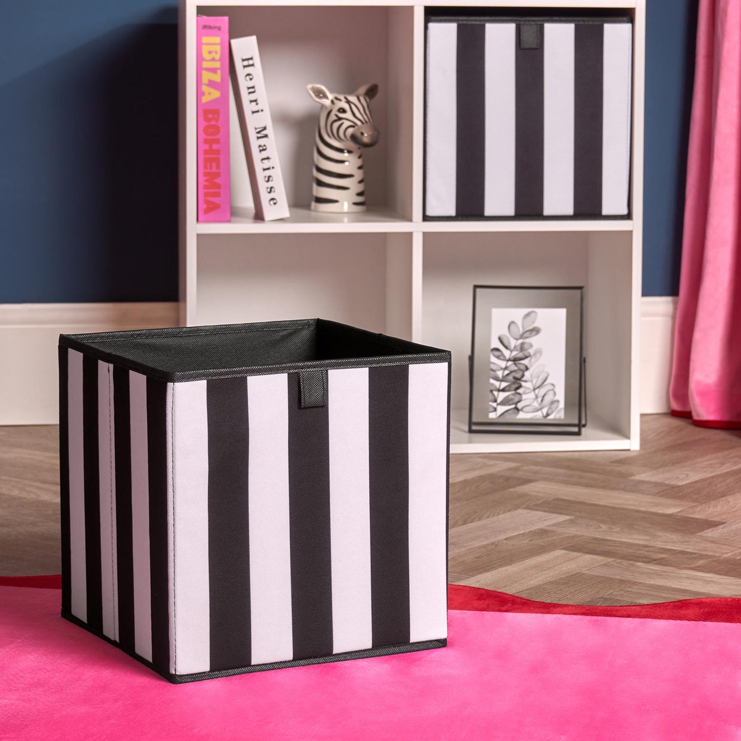 OHS Stripe Storage Box Cube 2 Pack Folding Space Saving Shoe Toy Organiser