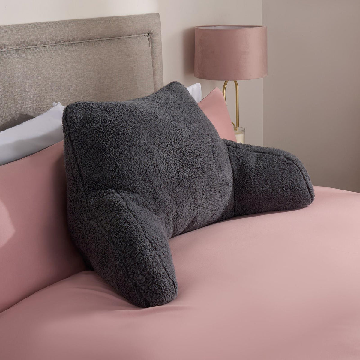 OHS Teddy Fleece Reading Pillow Cuddle Cushion with Arms Lumbar Bed Chair