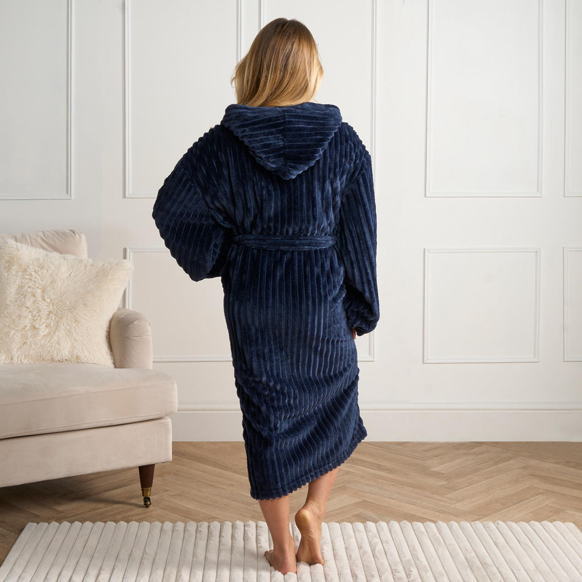OHS Ribbed Fleece Dressing Gown Luxury Warm Supersoft Loungewear Ladies Robe