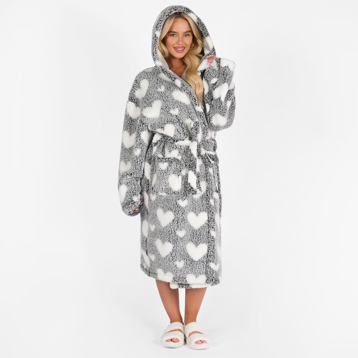 OHS Teddy Marl Dressing Gown Prints Ladies Warm Womens Loungewear Bathrobe