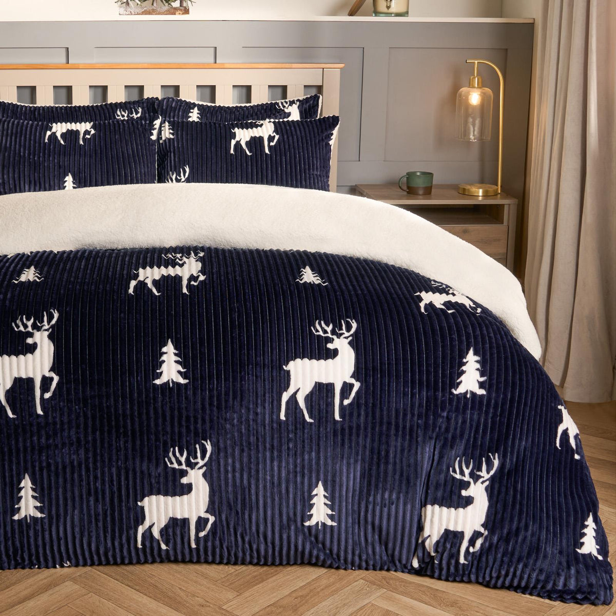 Stag Duvet Cover Pillowcase Bedding Set Soft Ribbed Fleece Quilt Double King Bed