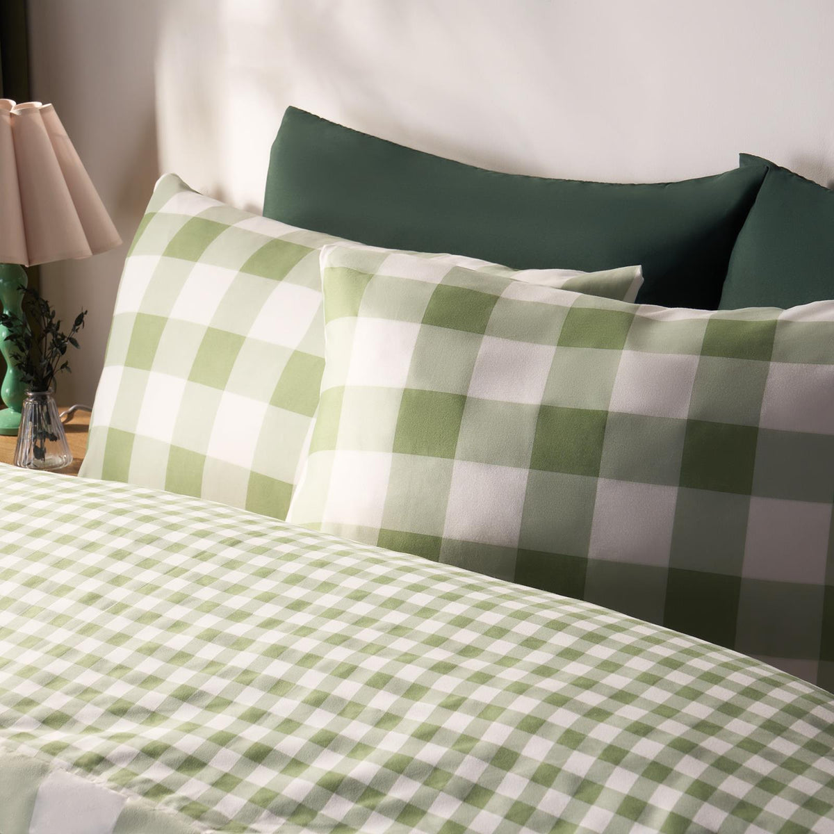 OHS Gingham Duvet Cover Bedding Set Check Quilt Pillowcase Reversible