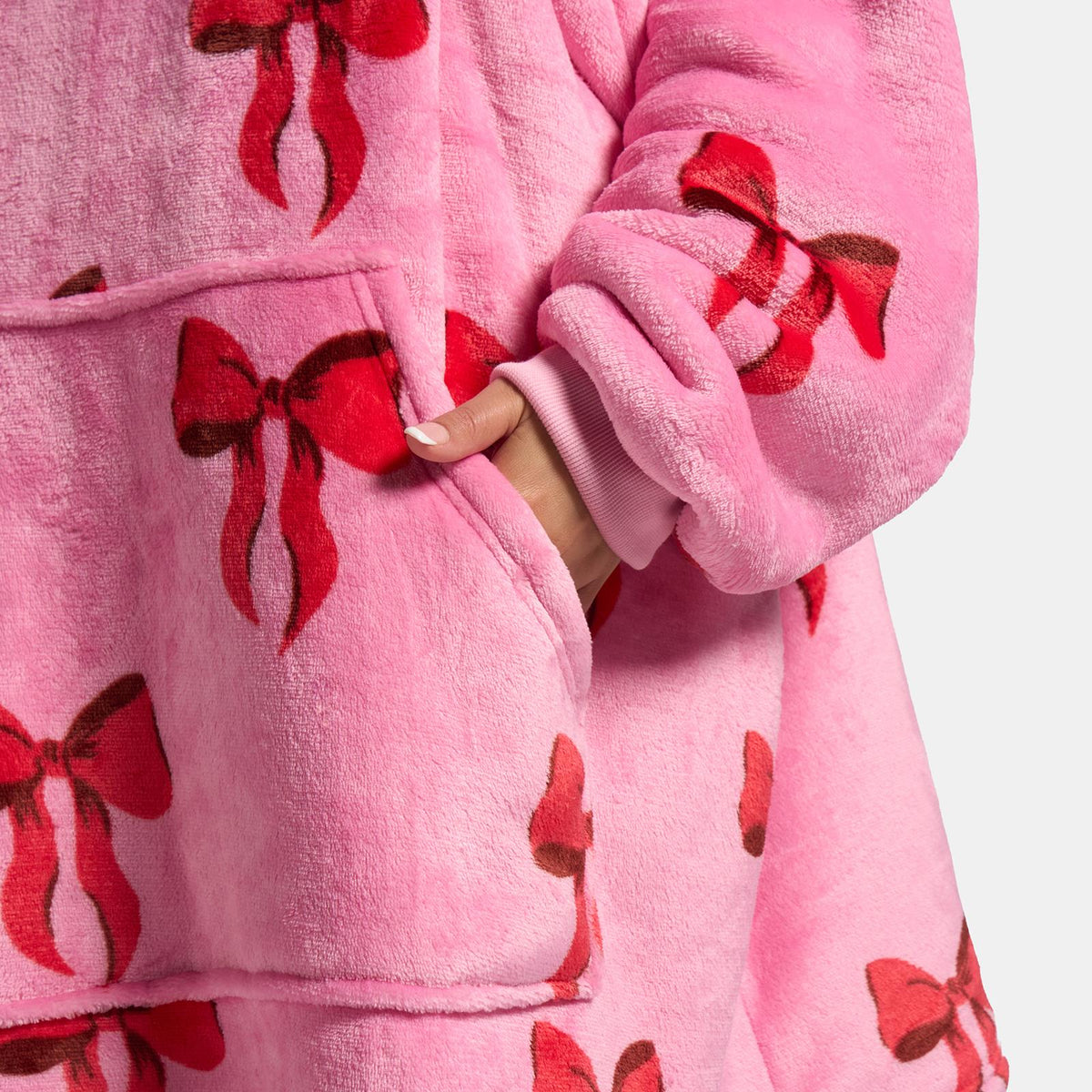 OHS Bows Print Hooded Blanket Adult Kids Sherpa Lined Winter Family Hoodie