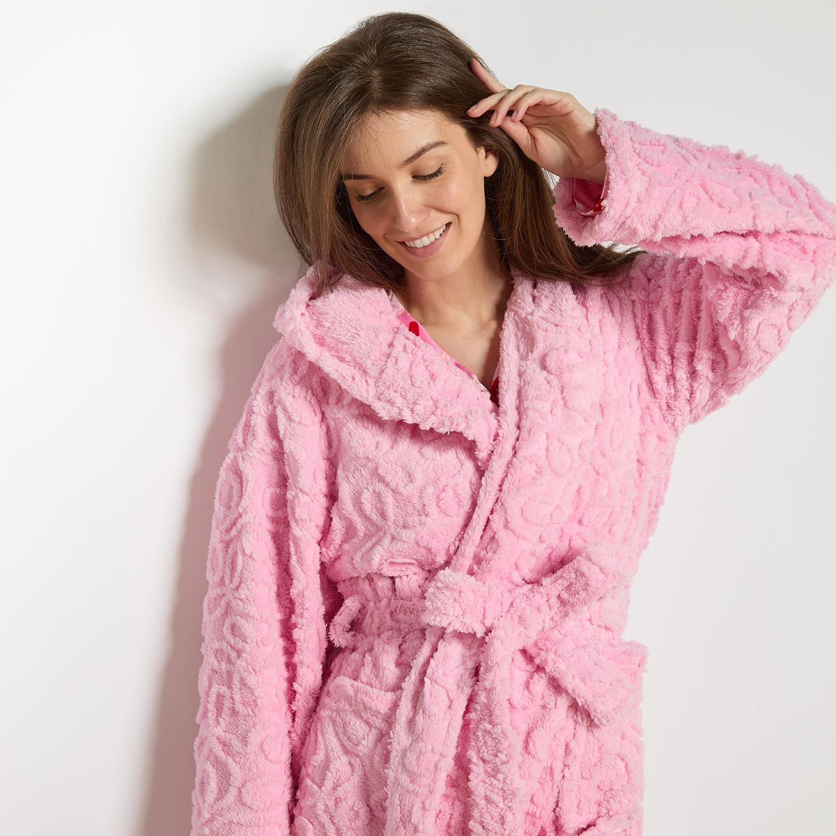 OHS Tufted Dressing Gown Soft Fleece Robe Thermal Bathrobe Hooded Loungewear