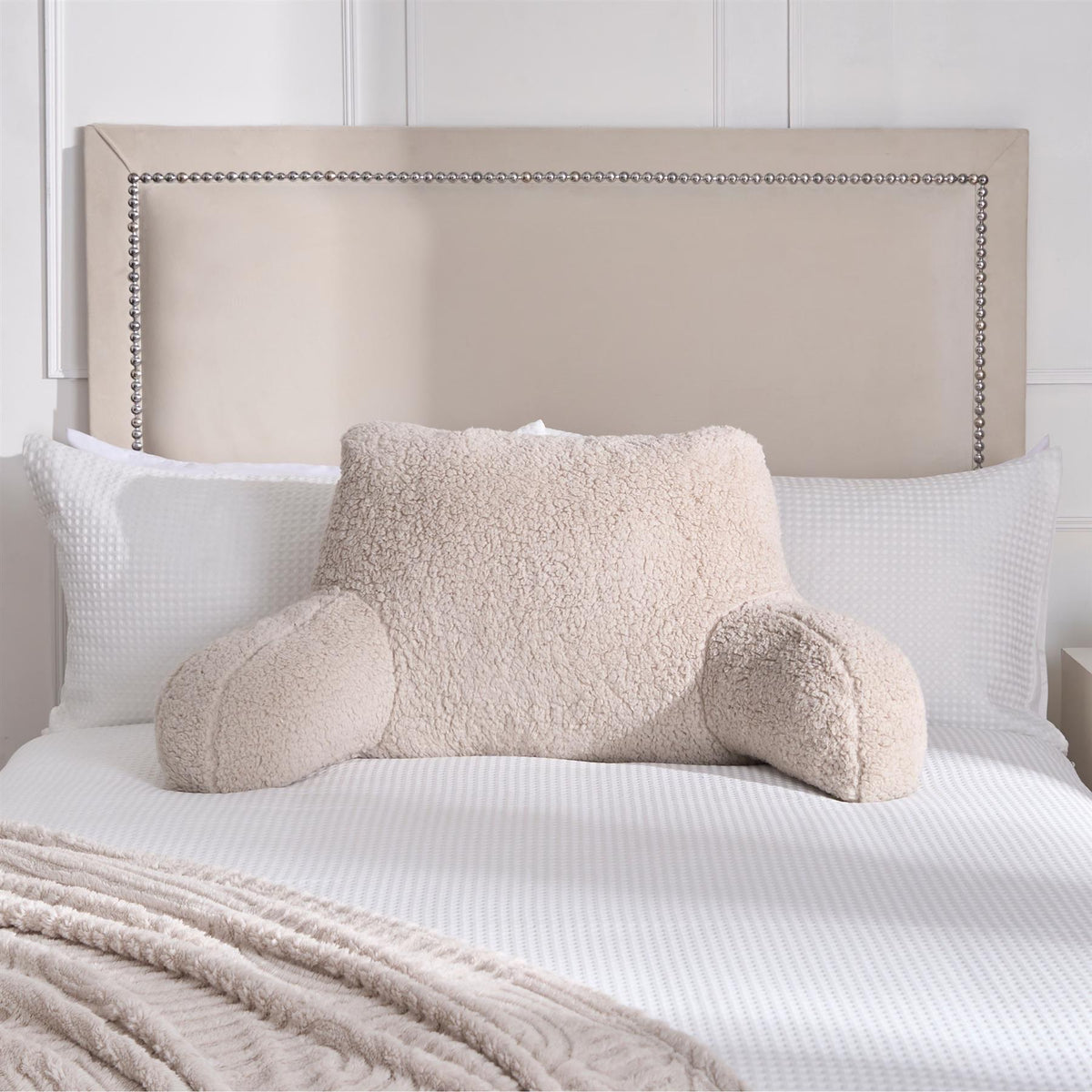 OHS Teddy Fleece Reading Pillow Cuddle Cushion with Arms Lumbar Bed Chair