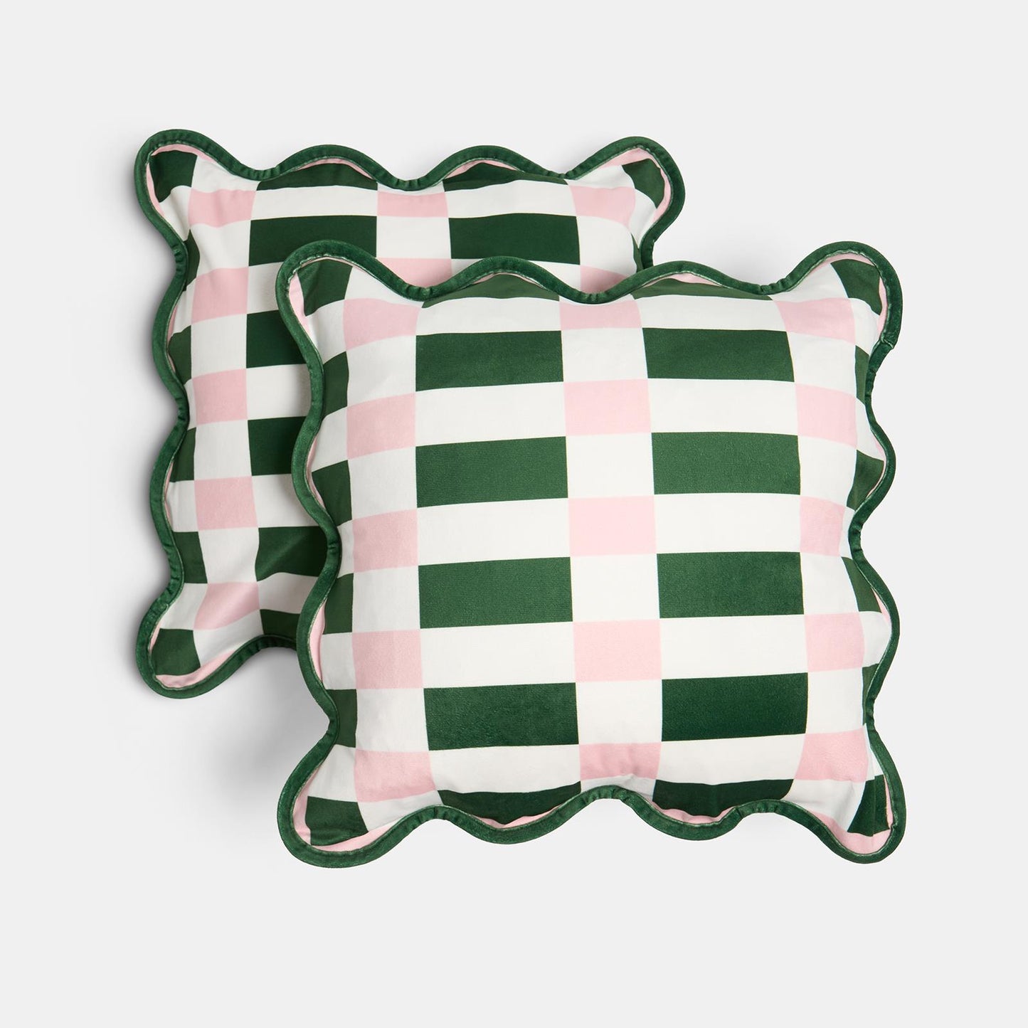 OHS Checkerboard Cushion Covers Scallop Edge Matte Velvet Square Pillowcases
