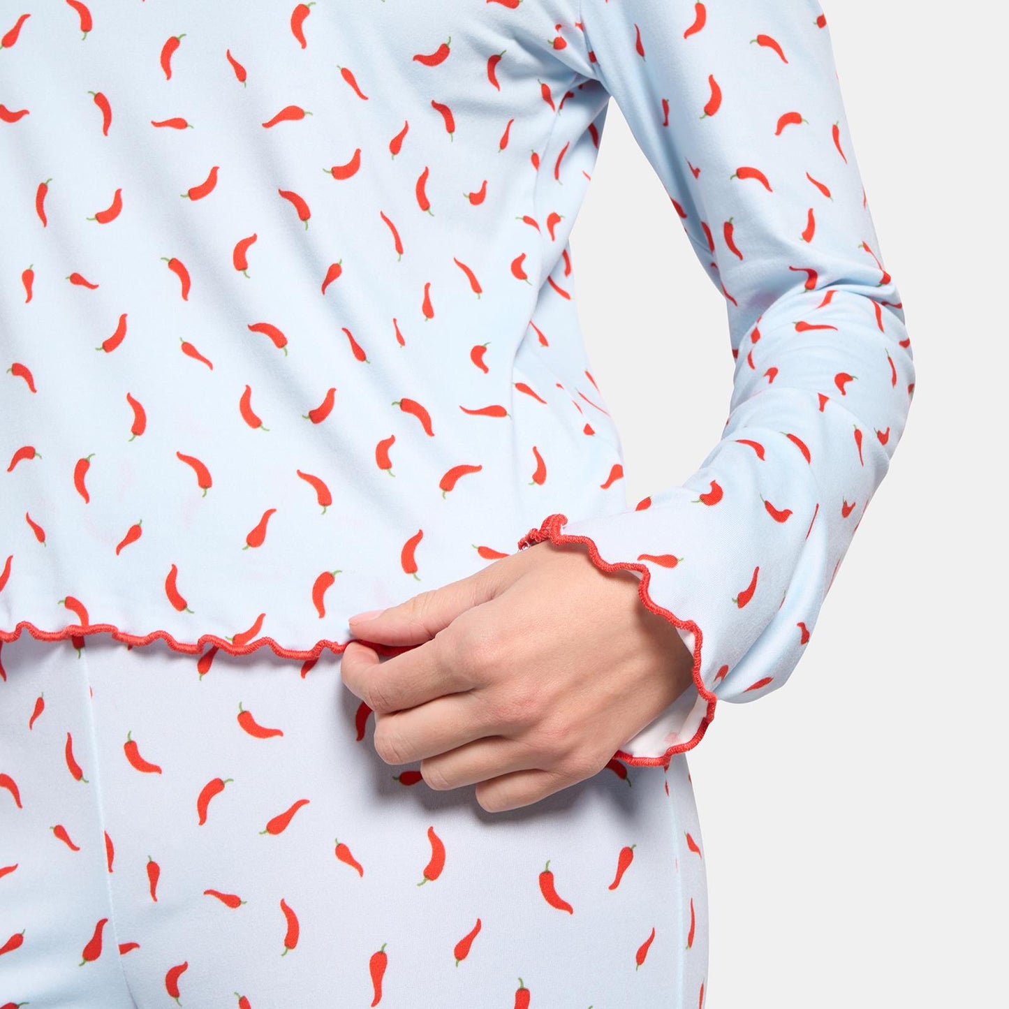 OHS Print Jersey Pyjama Set Womens Lettuce Edge Sleepwear Nightwear Loungewear