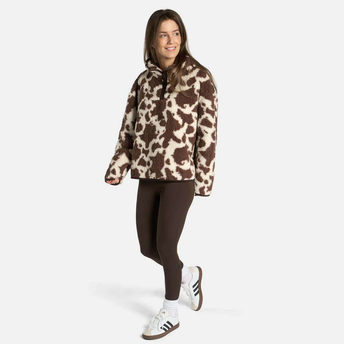 OHS Print Teddy Fleece Half Zip Jumper Womens Pullover Sweatshirt Long Sleeve