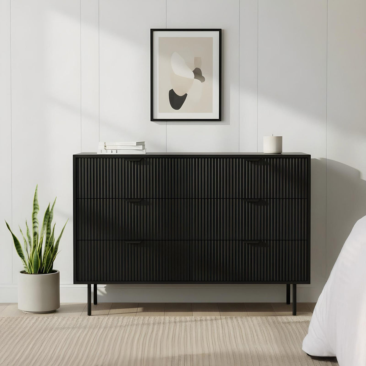 OHS Ribbed Drawer Unit Bedside Table 3/4/5/6 Draw Cabinet Nightstand Sideboard