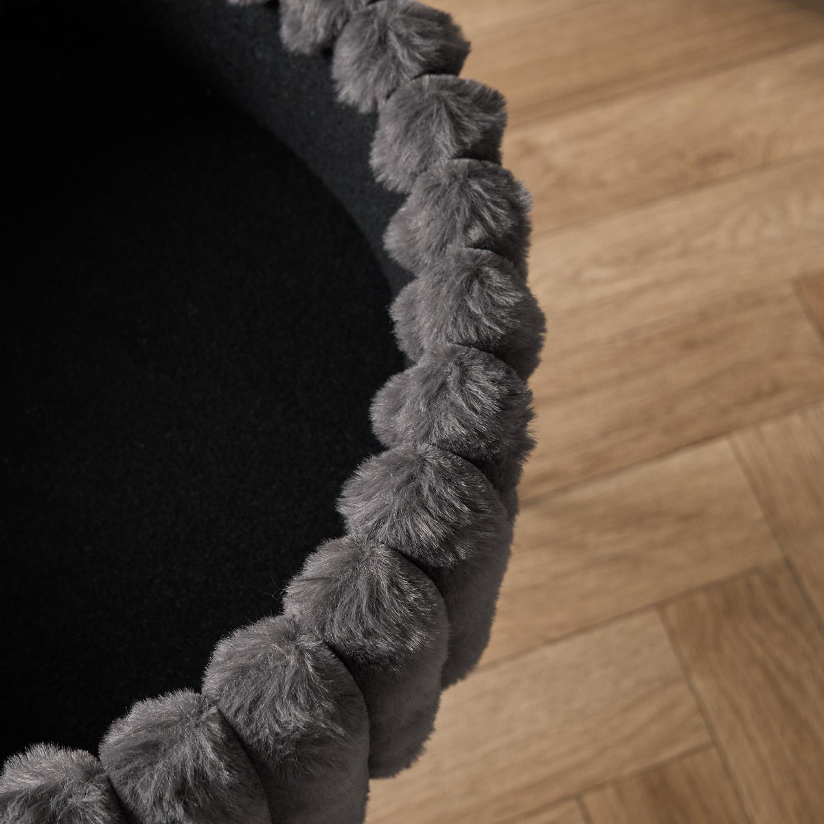 OHS Faux Fur Stool Hairpin Ribbed Fleece Round Vanity Seat Foot Rest Chair