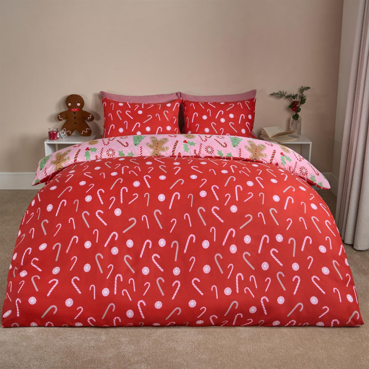 OHS Gingerbread Man Bedding Set Kids Xmas Reversible Duvet Cover with Pillowcase