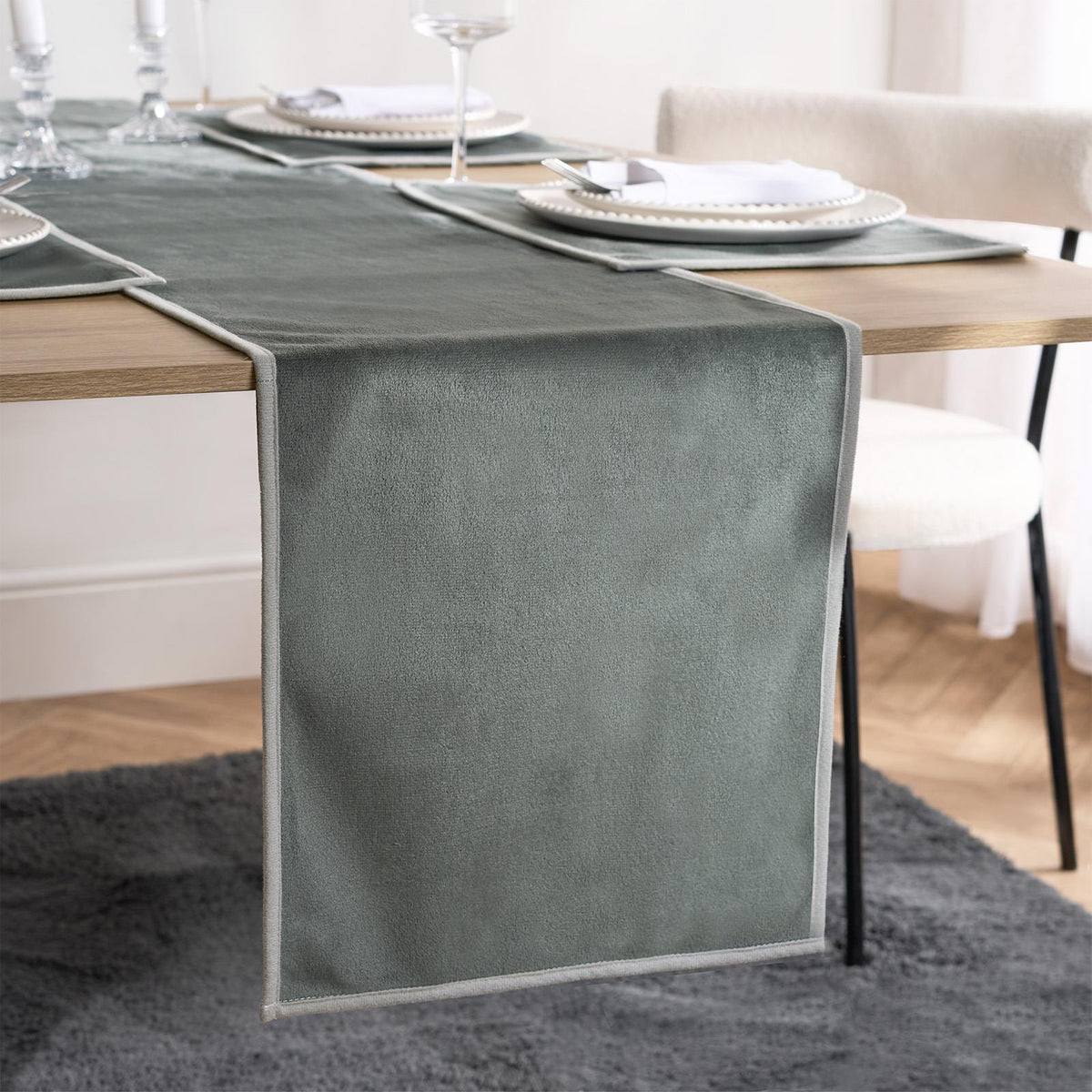 OHS Piped Trim Table Mats Runner Set Matte Velvet Placemats Home Decor