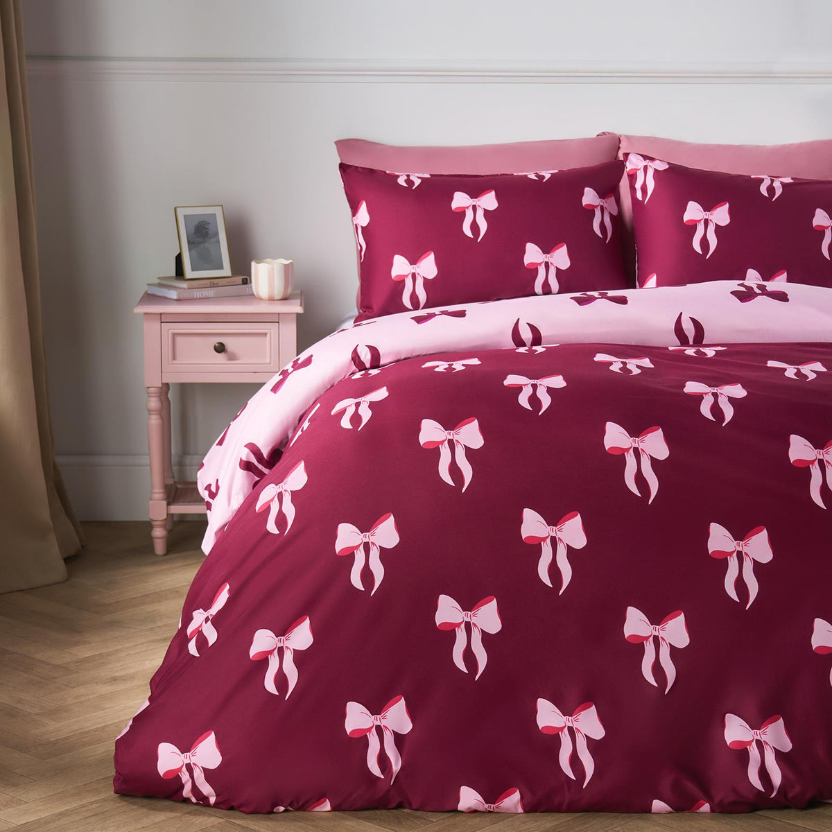 OHS Bow Reversible Duvet Cover Set with Pillowcase Polycotton Microfibre Bedding