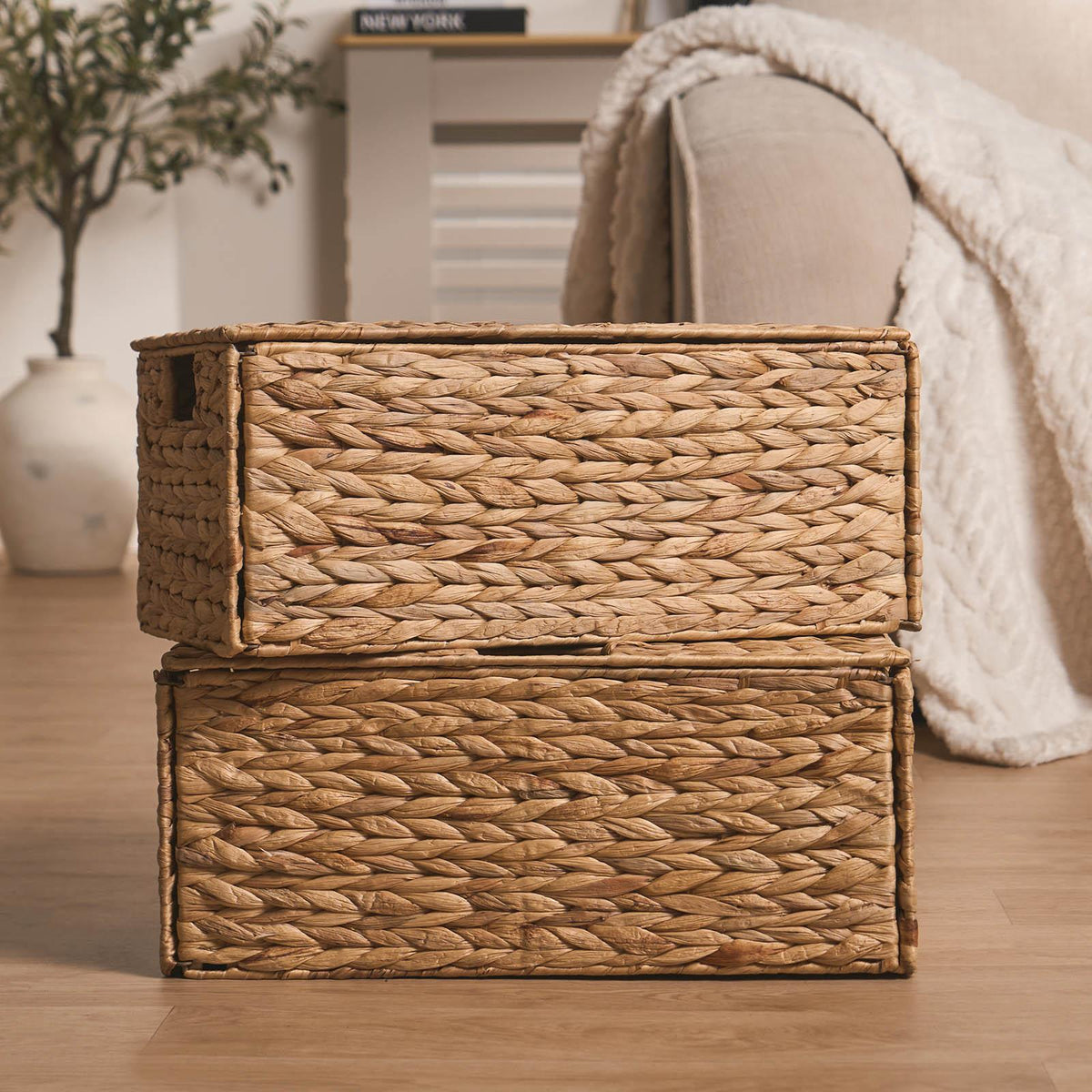 Natural Storage Cube Folding Rope Organiser Woven Wicker Hamper Strong Eco Box