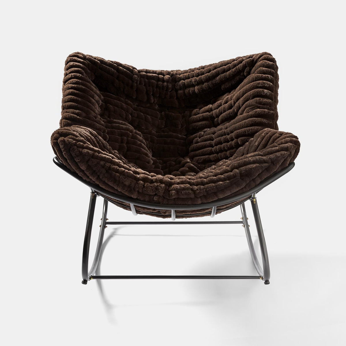 OHS Rocking Chair Ribbed or Smooth Faux Fur Upholstered Metal Frame Cushioned