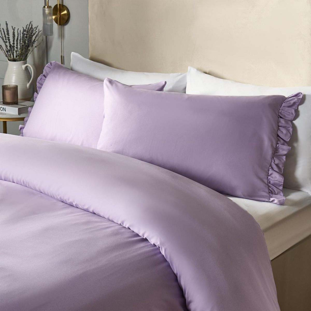 OHS Frill Edge Bedding Set Microfibre Decor Duvet Cover with Pillowcase