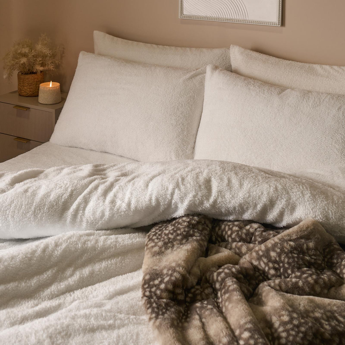 OHS Teddy Fleece Duvet Cover with Pillow Case Thermal Warm Bedding Set