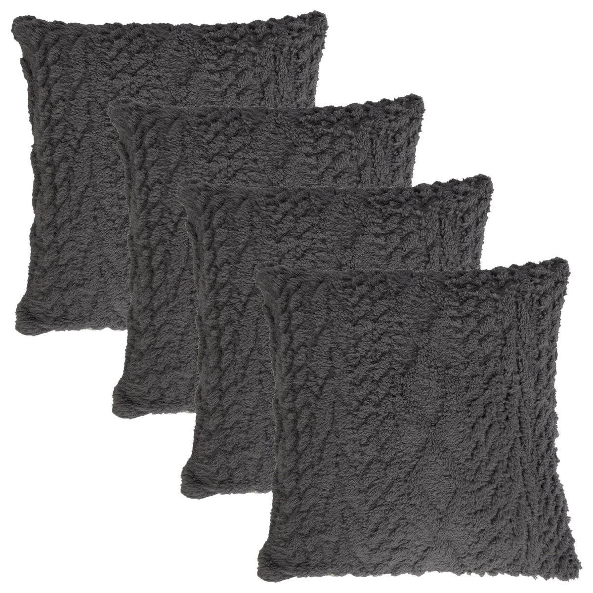 OHS Cable Knit Cushion Covers 2 Pack Sherpa Square Pillowcases Home Decor