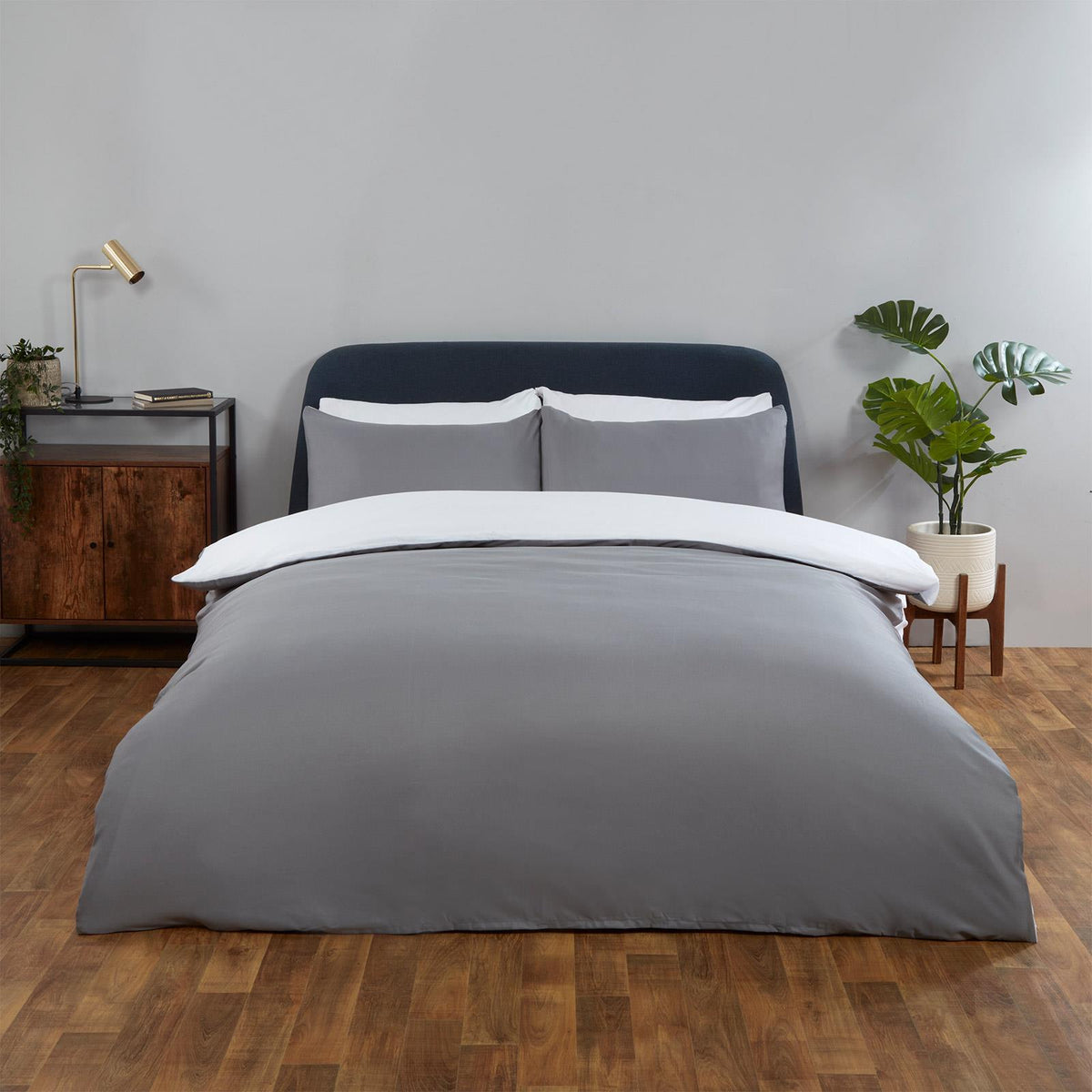 OHS Plain Duvet Cover & Pillowcase Reversible Bedding Set OR Fitted Sheet