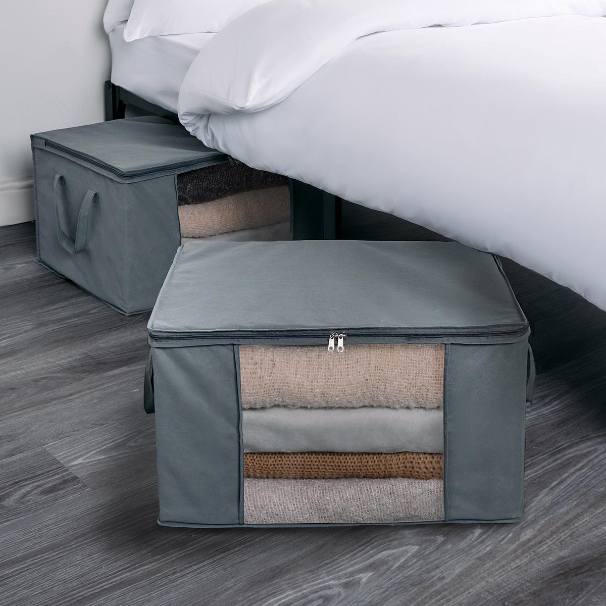 Large Underbed Storage Bags 2 Pack Clothes Shoes Organiser Folding Zipped Cube