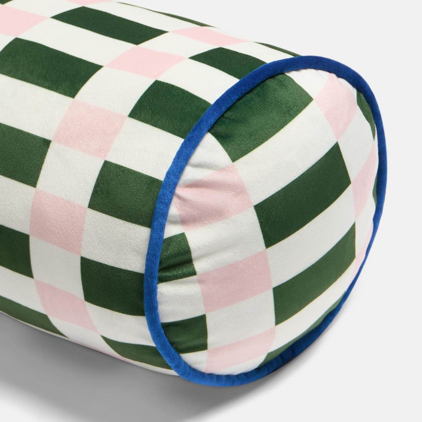 OHS Checkerboard Print Bolster Pillow Piped Matte Velvet Back Support Cushion