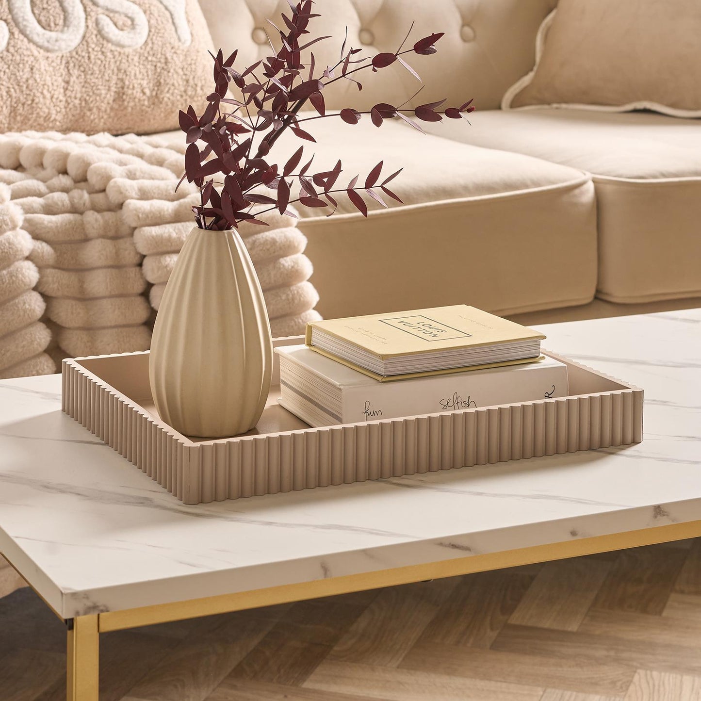 OHS Ribbed Decorative Tray Coffee Table Organiser Countertop Vanity Storage