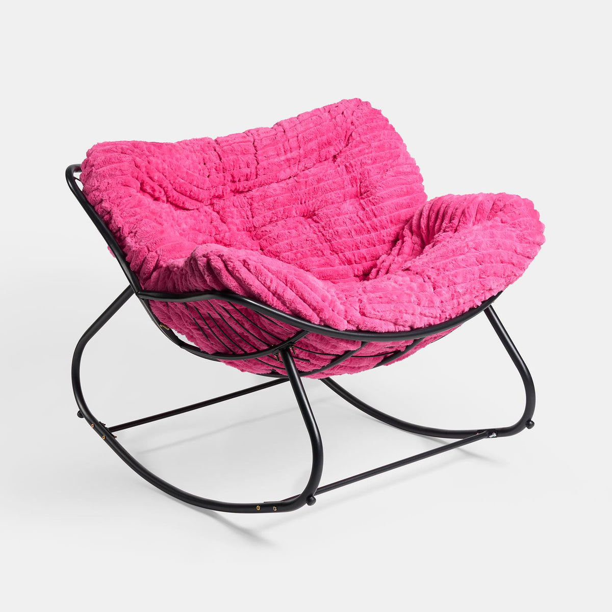 OHS Rocking Chair Ribbed or Smooth Faux Fur Upholstered Metal Frame Cushioned