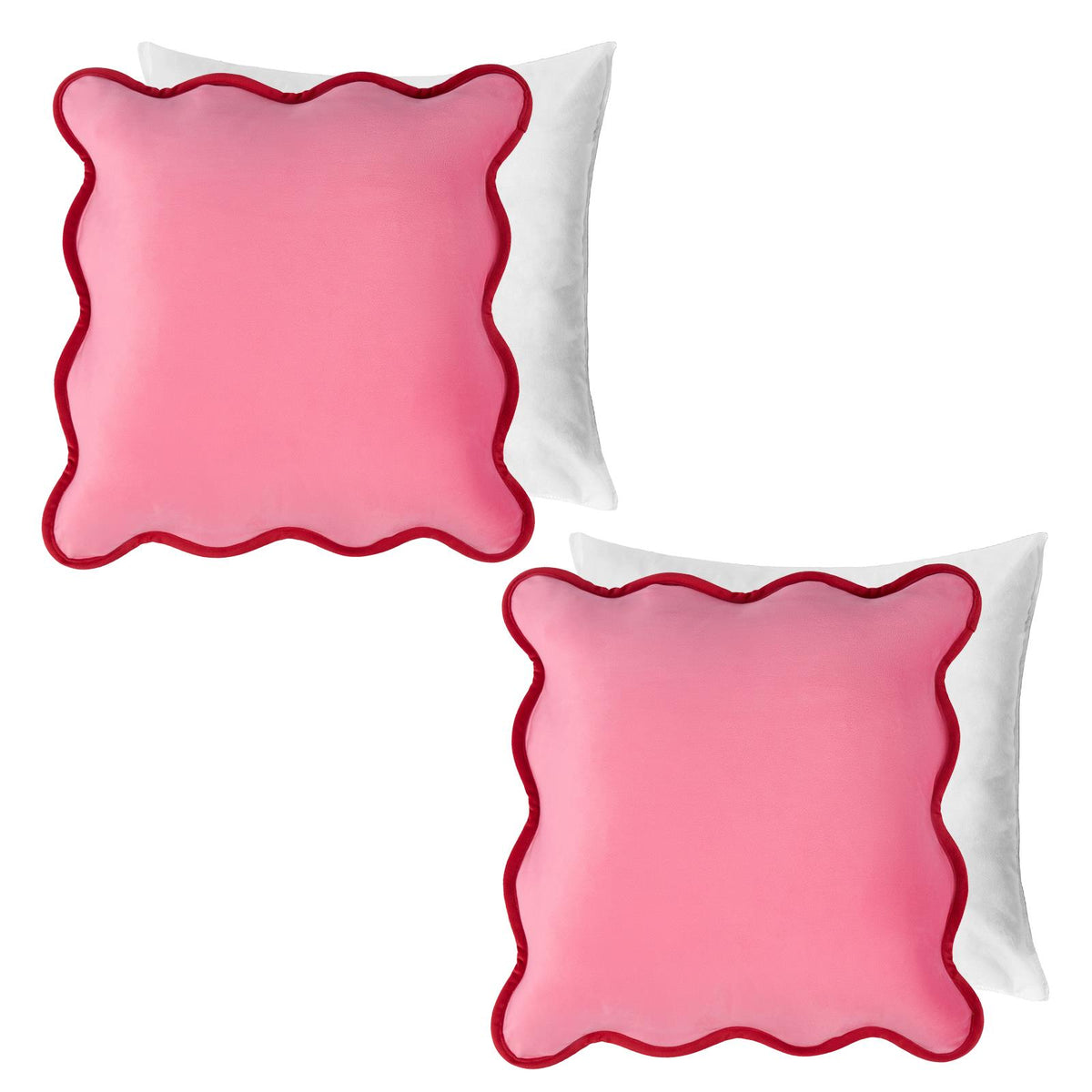 OHS Scallop Edge Cushion Covers Matte Velvet Square Pillowcases Filled Multipack