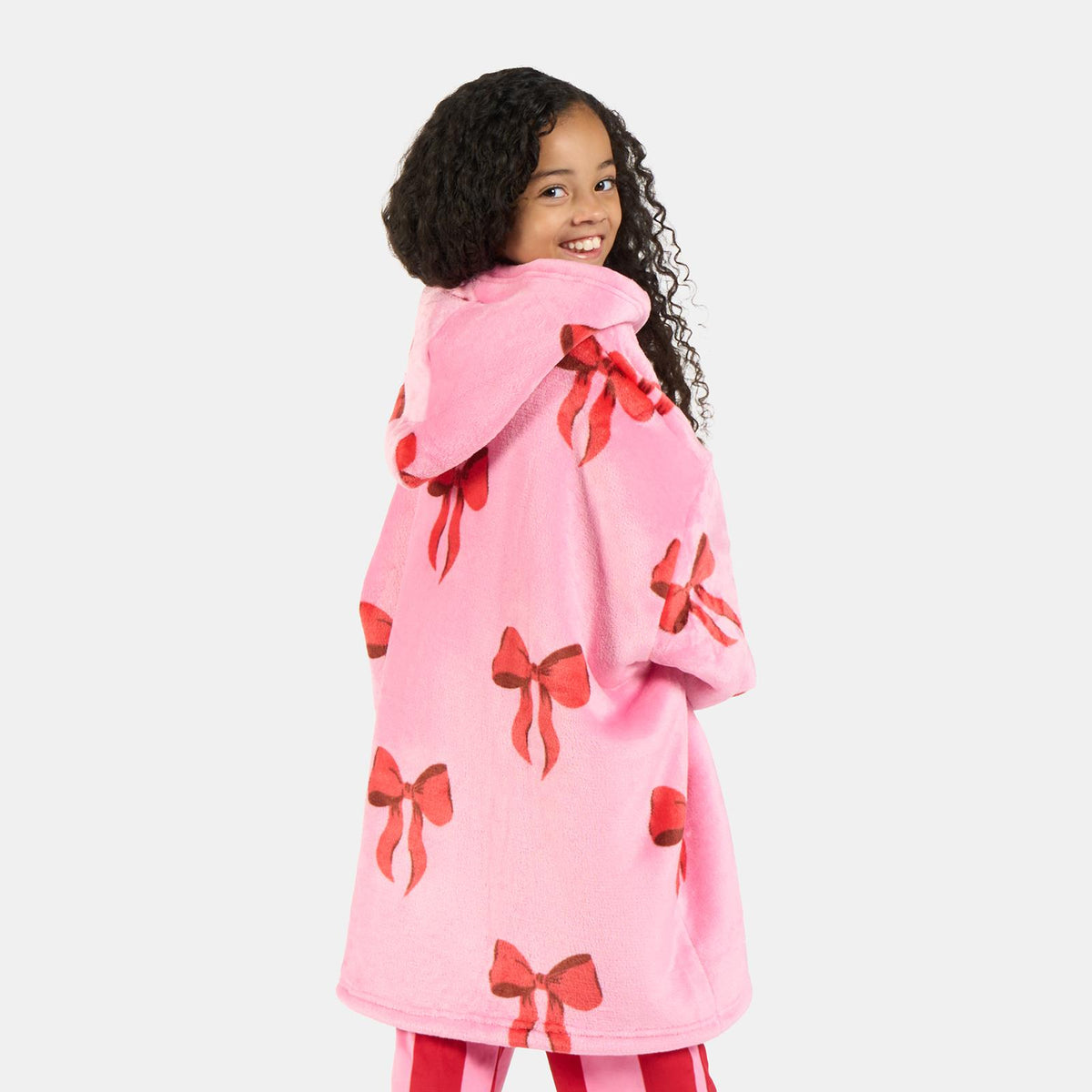 OHS Bows Print Hooded Blanket Adult Kids Sherpa Lined Winter Family Hoodie