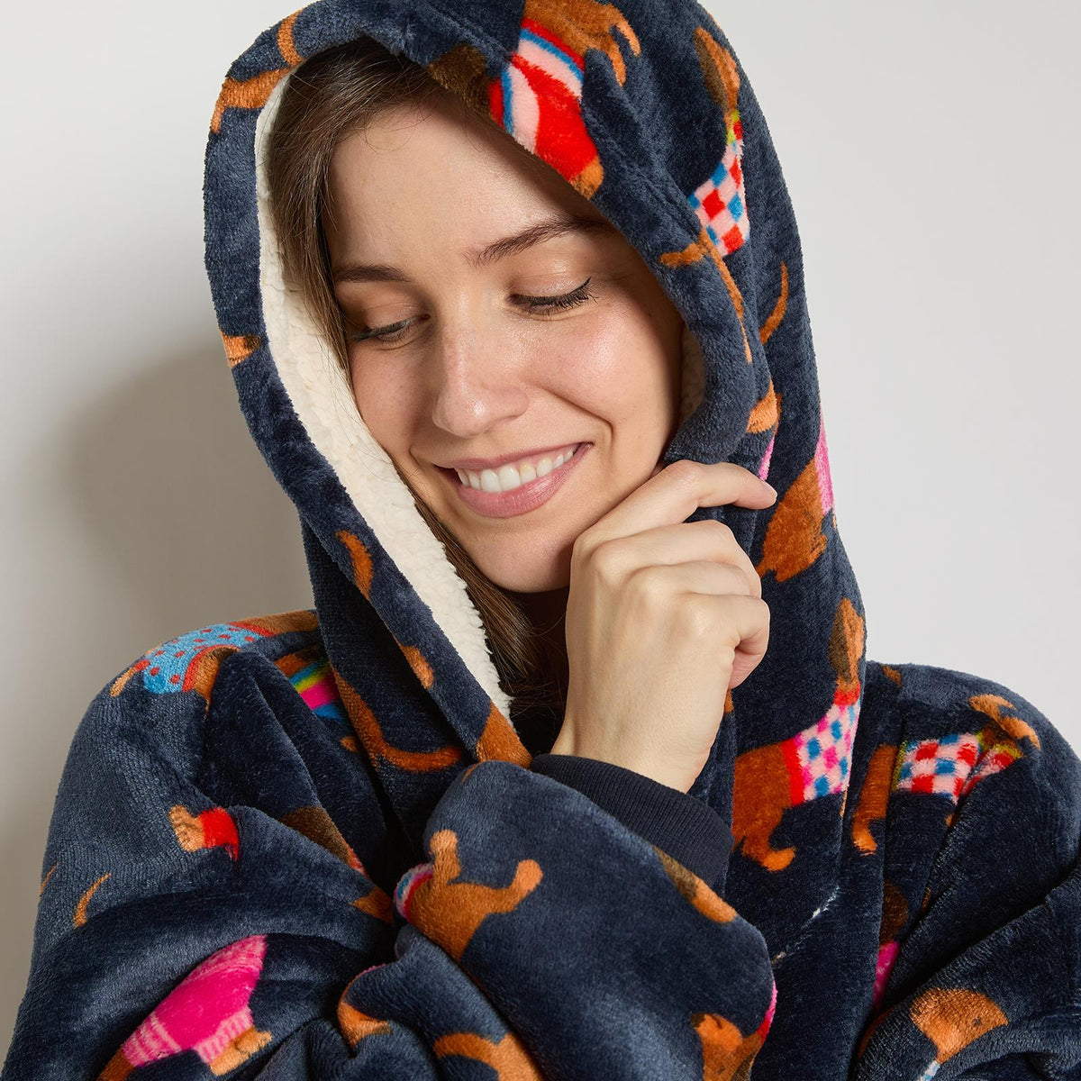 OHS Pet Print Loungewear Set Hoodie Blanket Sherpa Lined Fleece Winter Nightwear