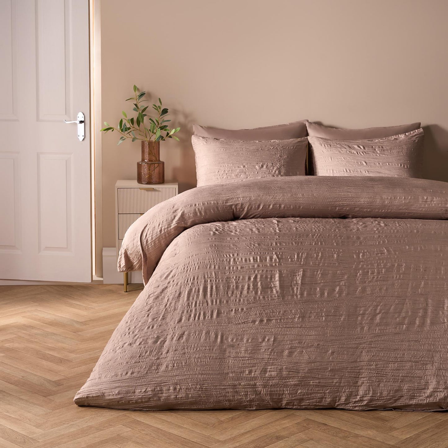 OHS Crinkle Bedding Set Textured Microfibre Duvet Cover with Pillowcase