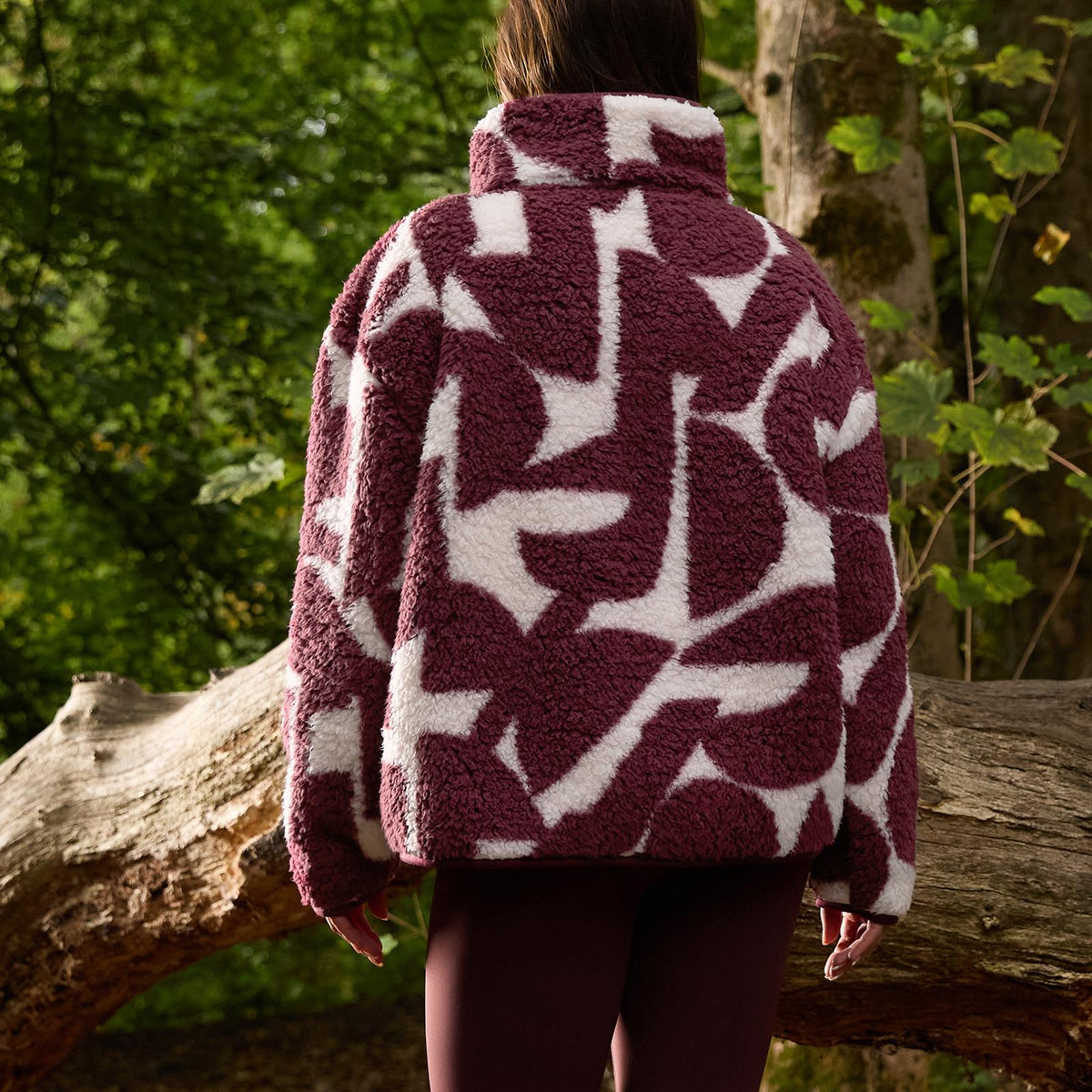 OHS Half Zip Hoodie Geometric Print Teddy Fleece Jumper Pullover Sweatshirt