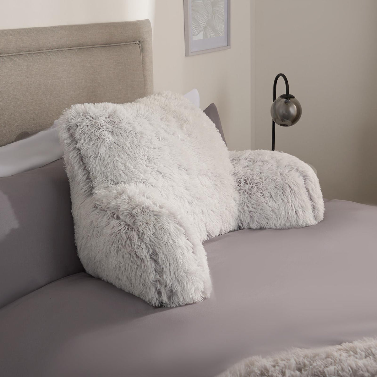 OHS Fluffy Cuddle Cushion Reading Pillow with Arms Lumbar Bed Chair