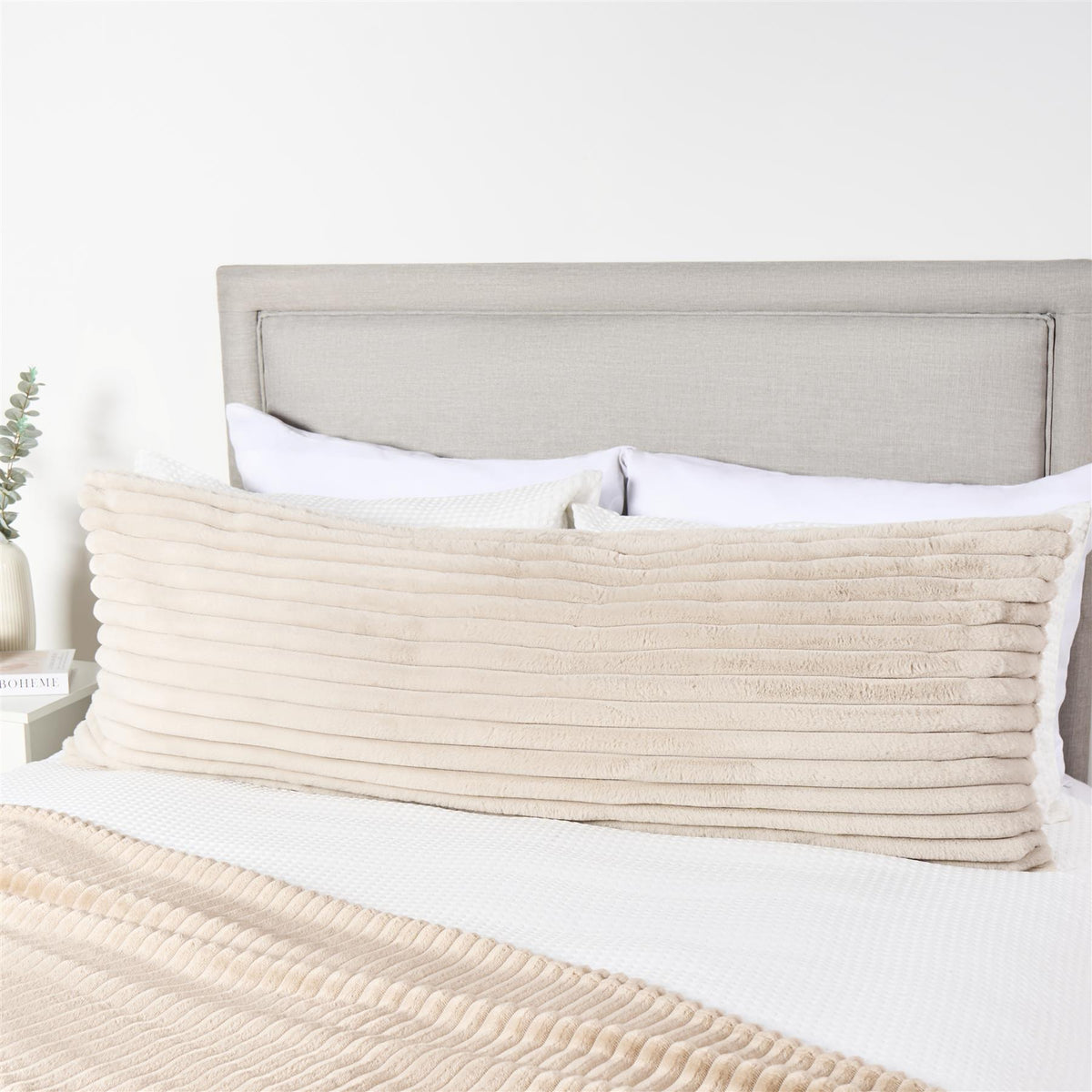 OHS Ribbed Bolster Pillow Faux Fur Long Luxury Soft Maternity Support Cushion
