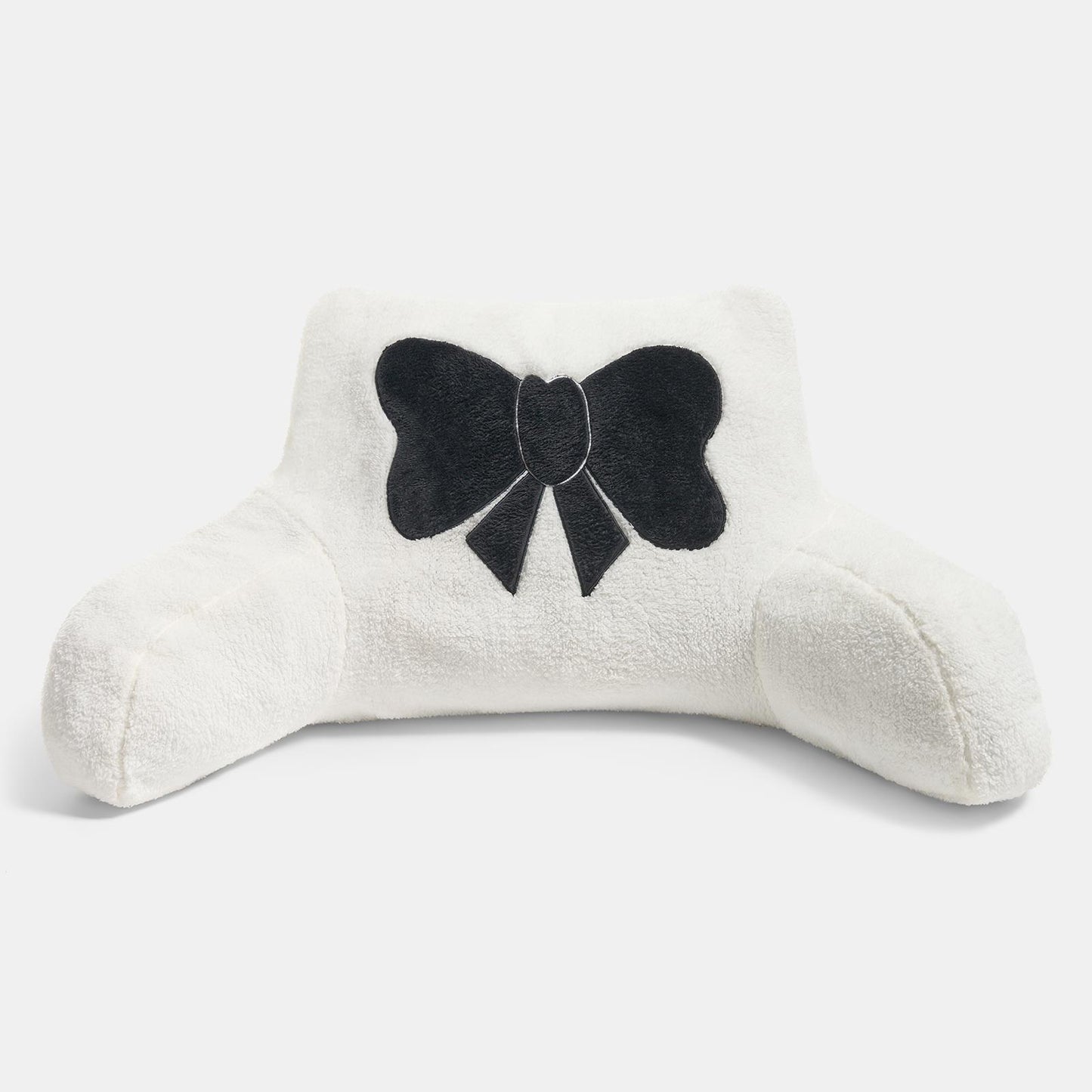 OHS Embroidered Bow Cuddle Cushion Teddy Fleece Reading Pillow with Arms