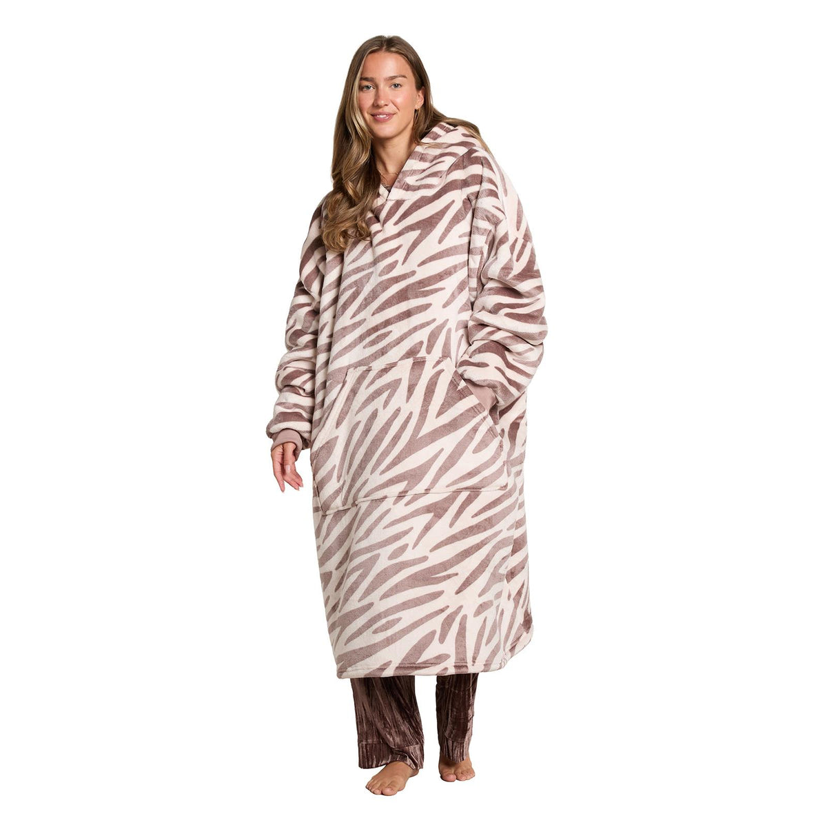 OHS Animal Prints Hoodie Blanket Sherpa Lined Fleece Wearable Throw