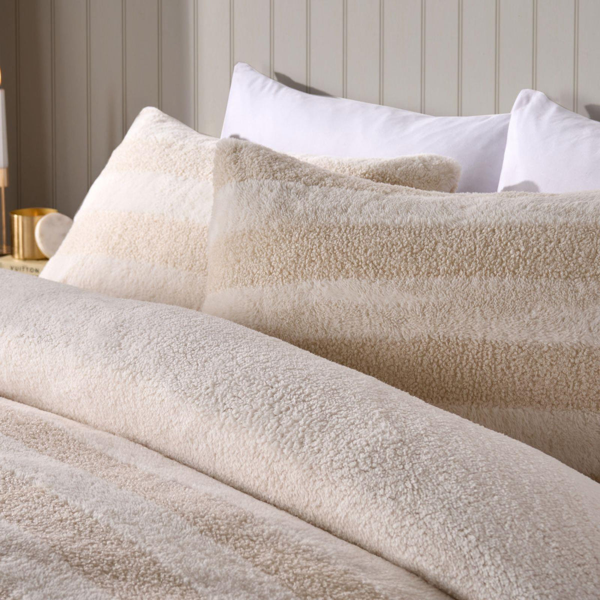OHS Tufted Boucle Stripe Duvet Cover with Pillowcase Thermal Winter Bedding Set