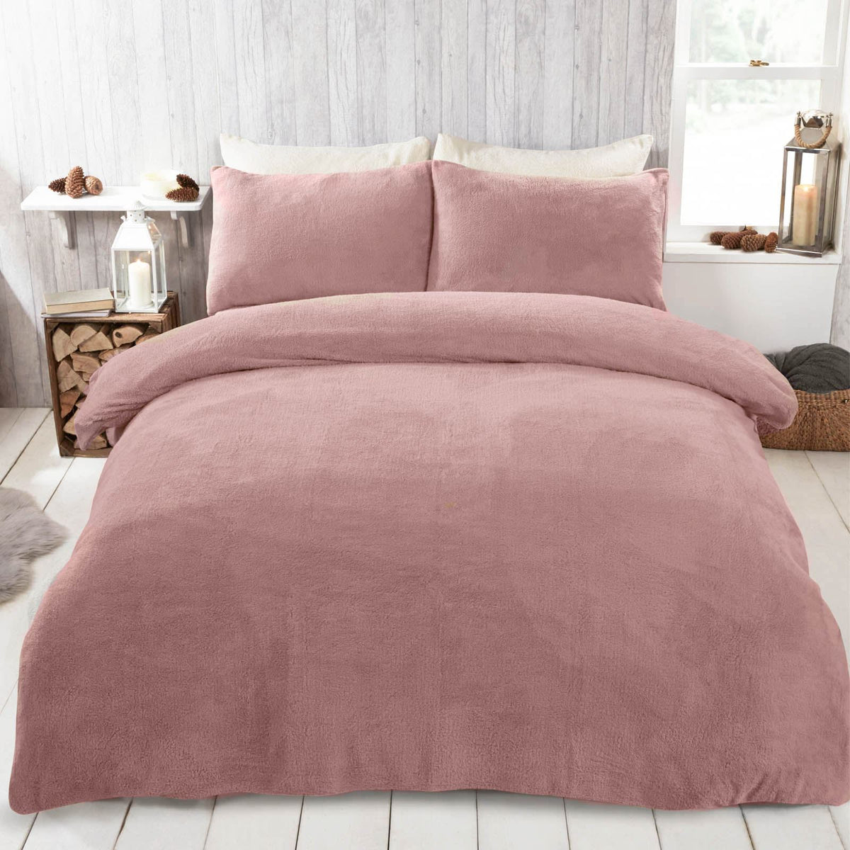 OHS Teddy Fleece Duvet Cover with Pillow Case Thermal Warm Bedding Set
