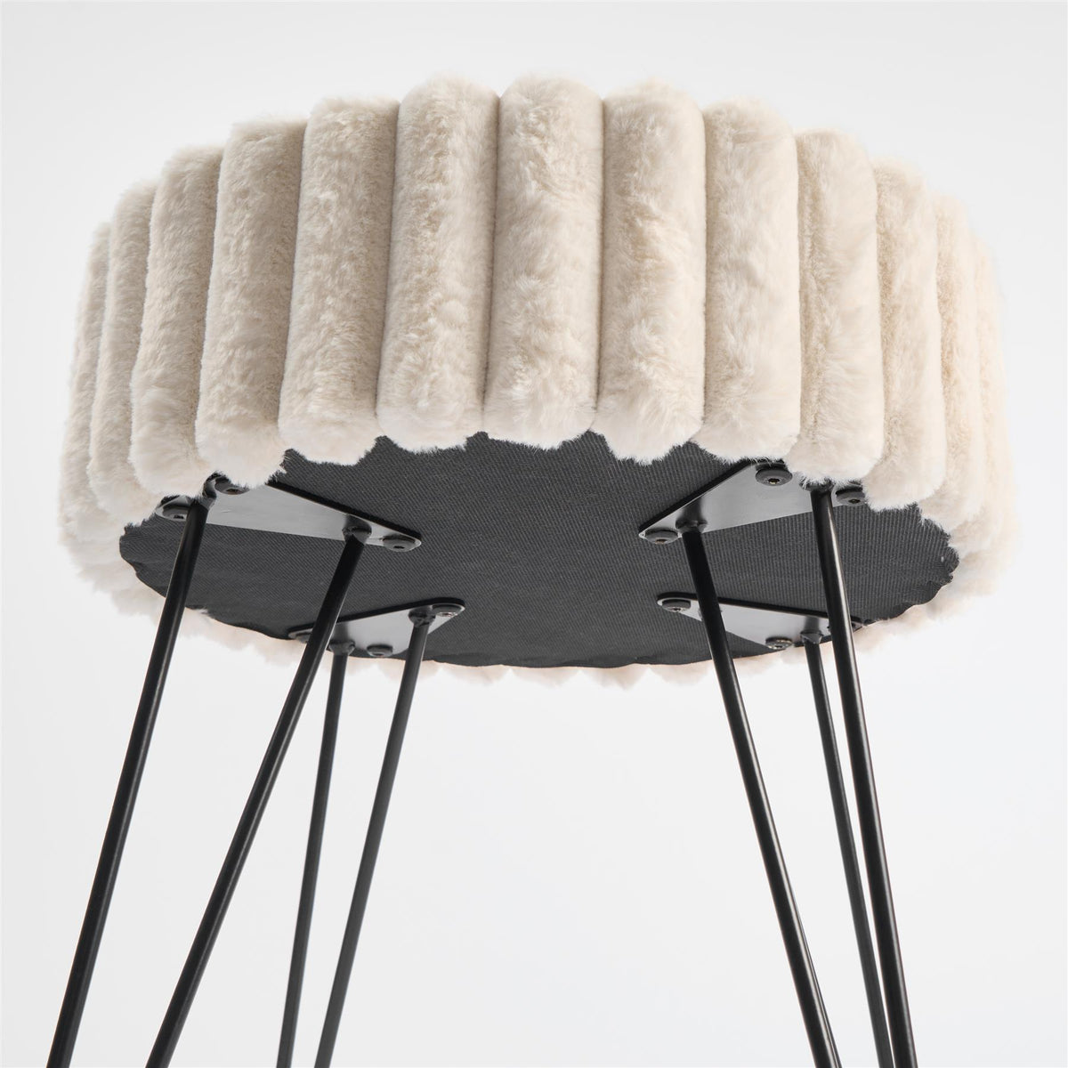 OHS Faux Fur Stool Hairpin Ribbed Fleece Round Vanity Seat Foot Rest Chair